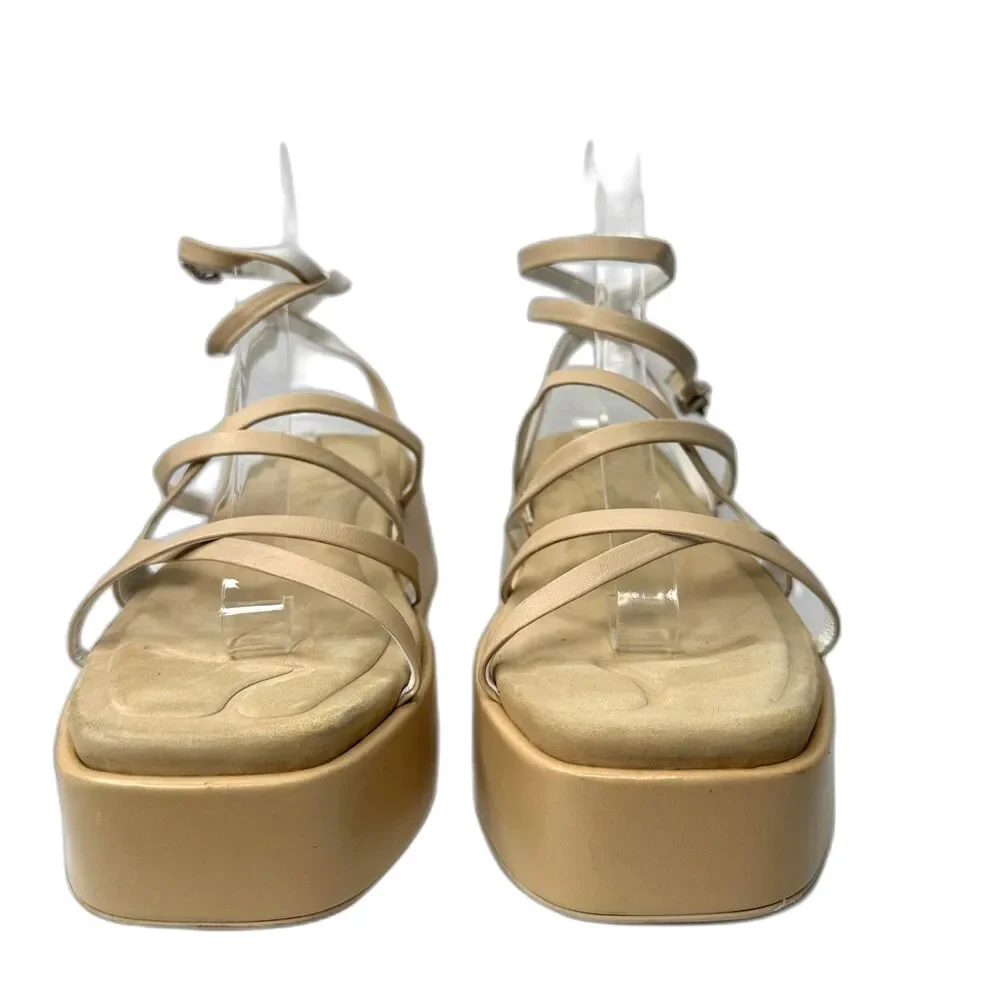 Rag & Bone Flatform Sandals 10 Strappy Minimalist Festival Neutral Tan Logan